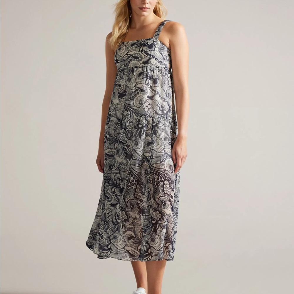 NWT Ted Baker Adlinah Square Neck Sleeveless Midi Dress